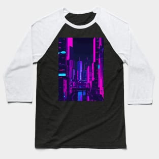 Cyberpunk Cityscape Neon Futuristic City Baseball T-Shirt